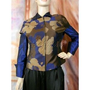 $2150 ESCADA Navy Blue Bronze Floral Silk Polyester Jacket Vest Top 8